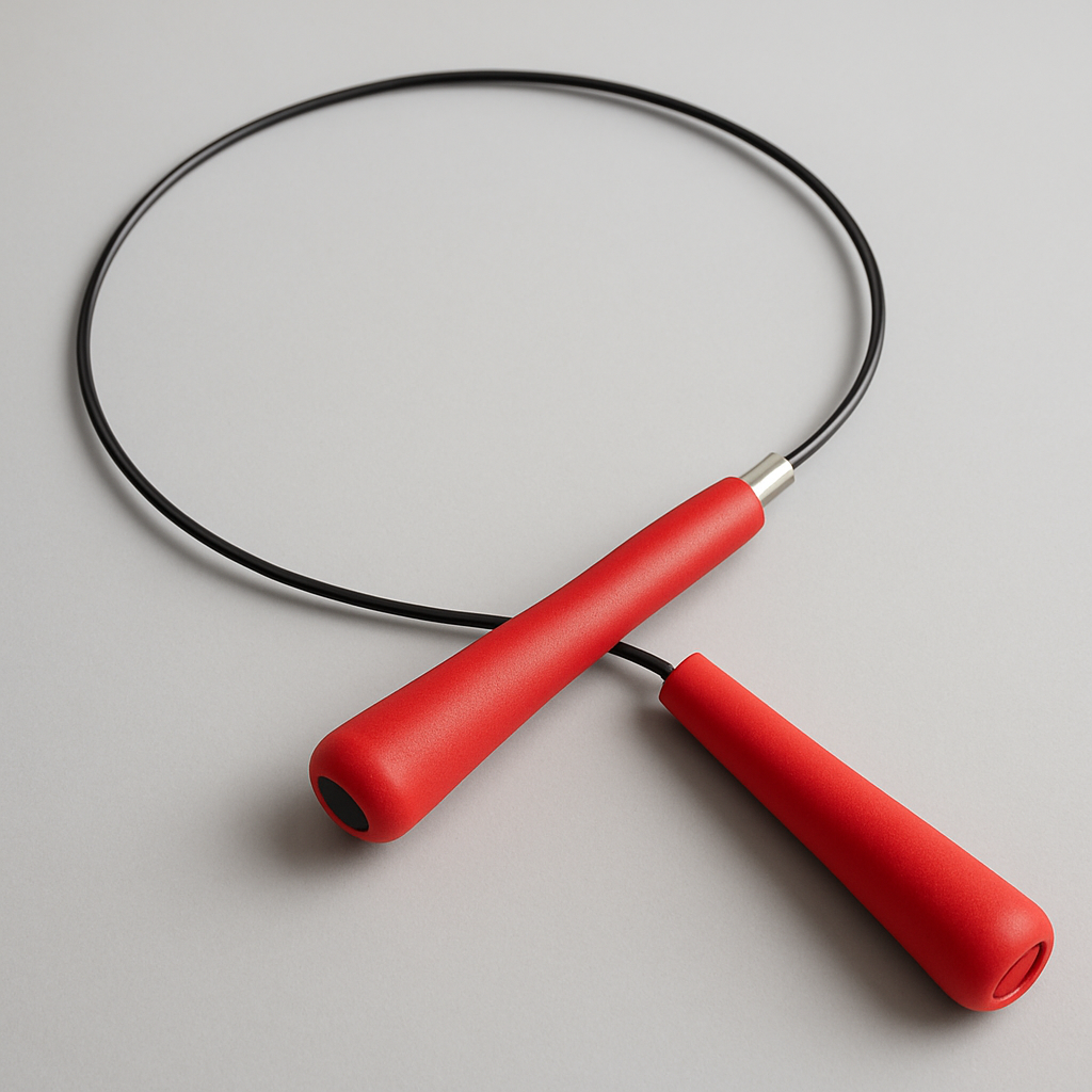 Red-handled speed jump rope, studio shot