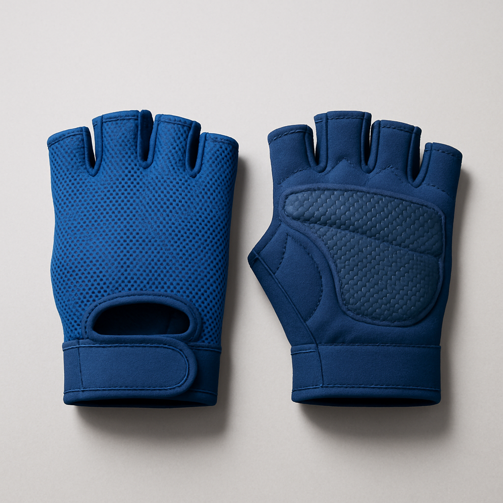 Blue fingerless gym gloves, studio shot