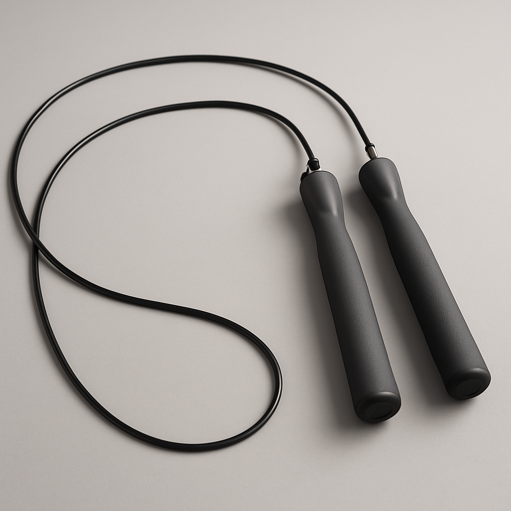 Gray-handled speed jump rope, studio shot