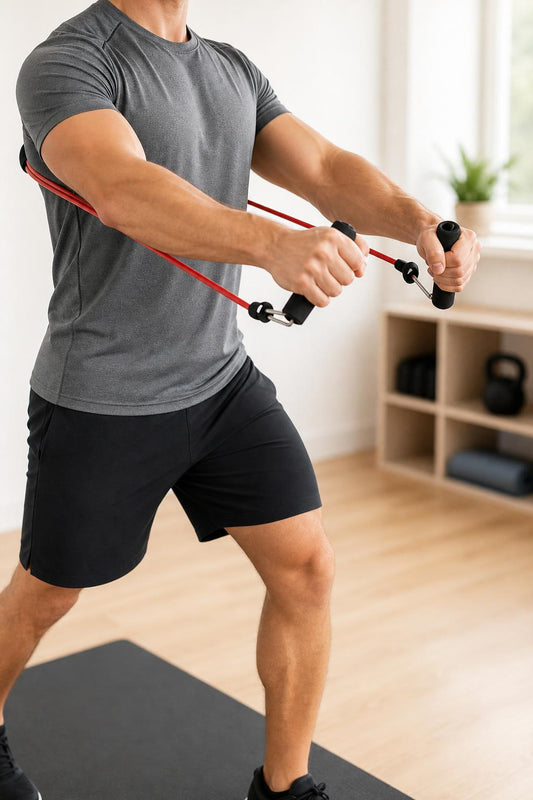 Athlete doing a resistance band chest press
