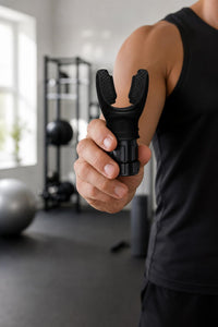 Athlete holding the breathing trainer