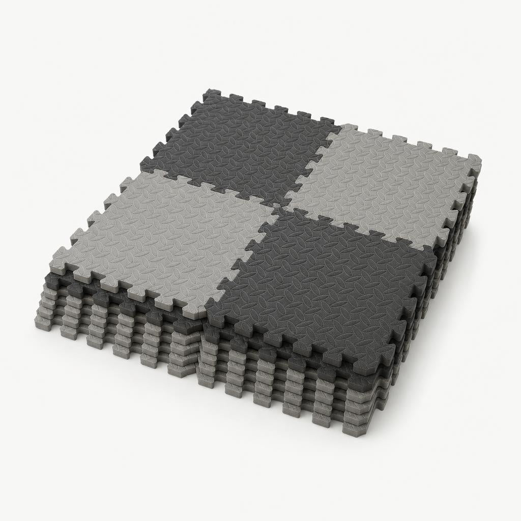 Interlocking gym floor tiles, studio shot